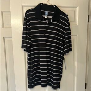 Men’s NWT PGA Tour Black and Gray striped  Polo Shirt size Large